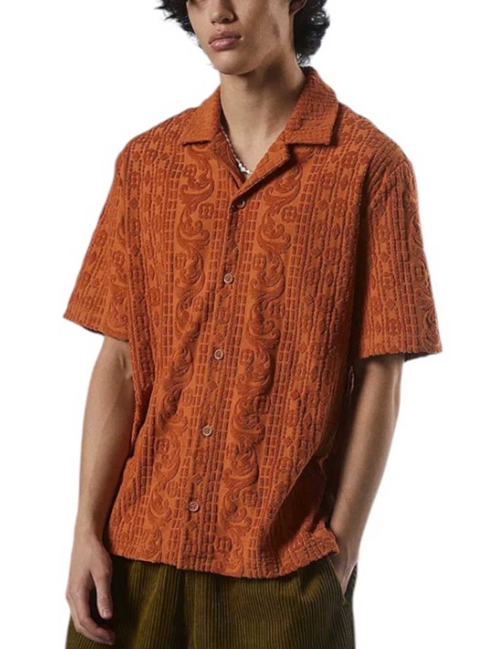 Urban Outfitters Rust Orange Textured Button-Up Shirt size Small EUC